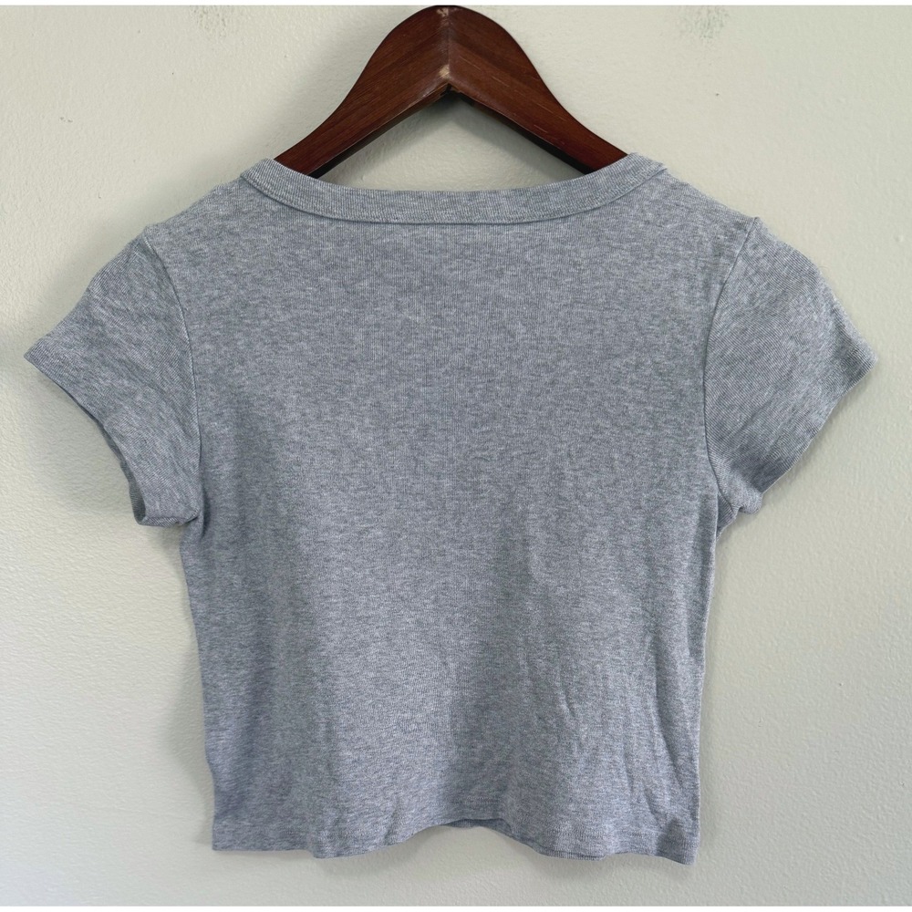 John Galt Brandy Melville Grey Heathered Baby Tee Short Sleeve Crop Top One Size - Picture 2 of 3
